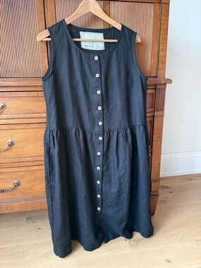 Not Perfect Linen Midi Smock Dress - Black - Small/Medium